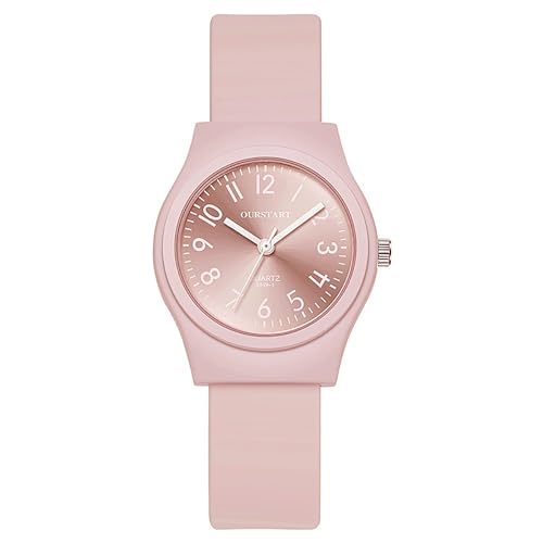 JewelryWe Kinderuhr Silikon Uhren Kinder: Rosa Einfache Analog Quarz Armbanduhr Junge Mädchen Silikon Armband Sport Uhr Lernuhr für Jugend Studenten von JewelryWe