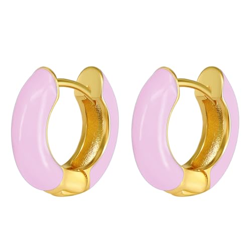 JewelryWe Kleine Creolen Ohrringe Damen: Gold Chunky Edelstahl Leicht Creolen Huggie Ohrringe mit Lila Emaille Hypoallergene Dicke Kreolen Ohrstecker Geschenk für Frau Mädchen JewelryWe Kleine Creolen Ohrringe Damen: Gold Chunky Edelstahl Leicht Creolen Huggie Ohrringe mit Lila Emaille Hypoallergene Dicke Kreolen Ohrstecker Geschenk für Frau Mädchen von JewelryWe