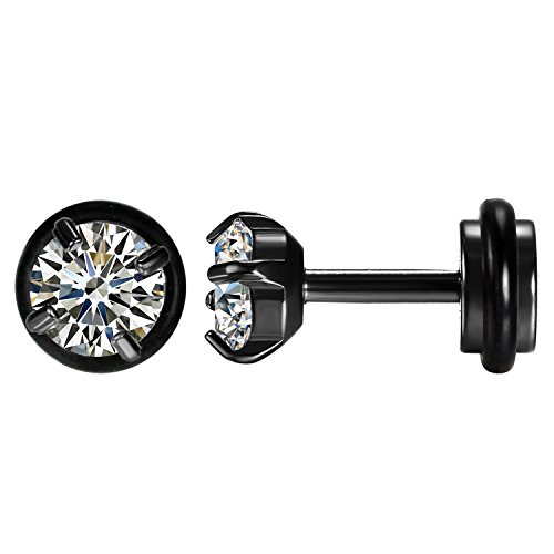JewelryWe Knorpel Ohrstecker Damen Herren: 9mm Runde Zirkonia Edelstahl Klassisch Kleine Tragus Ohrringe Schraube Helix Conch Ohr Piercings Knorpelpiercing Schwarz von JewelryWe