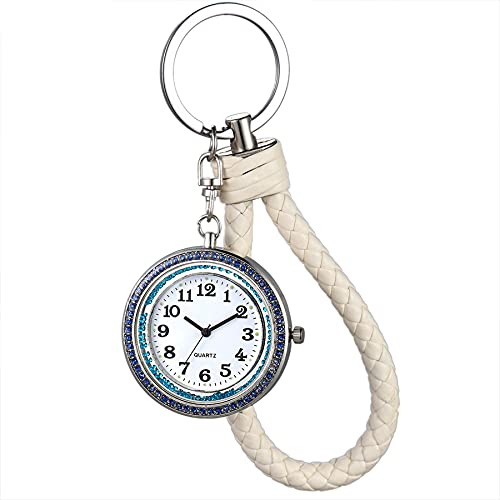 JewelryWe Krankenschwester Taschenuhr mit Leder Schlüsselanhänger, Quarz Analog Fob Uhr für Outdoor-Camping Geschenk Weiß von JewelryWe