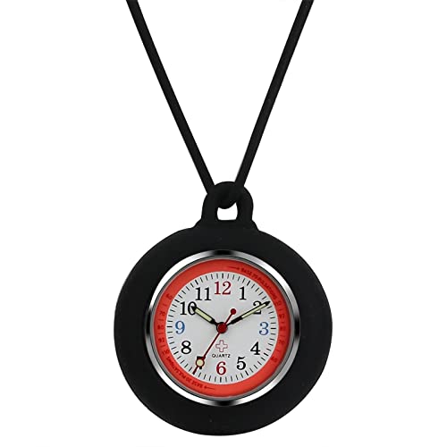 JewelryWe Krankenschwesteruhr Analog Quarz Taschenuhr Silikon Uhr Anhänger mit Halskette Kette Schwesternuhr Pflegeuhr Pulsuhr für Arzt Schwarz Unisex von JewelryWe