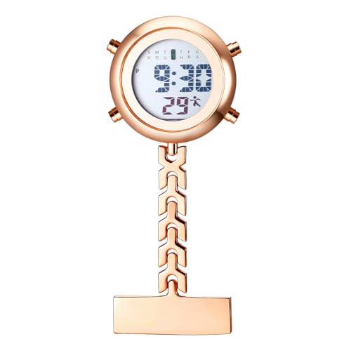 JewelryWe Krankenschwesteruhr Digitale Taschenuhr mit Clip: Rosegold Elektronische Digitaluhr Multifunktionale Ärzte Krankenschwester Uhr Arbeitsuhr mit Kalender, Alarm, Stoppuhr von JewelryWe