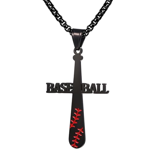 JewelryWe Kreuz Baseball Kette Herren: Schwarz Edelstahl Baseball Kreuz Anhänger Halskette mit Gravur I CAN DO ALL THINGS inspirierendes Geschenk für Jungen Trainer Kinder von JewelryWe