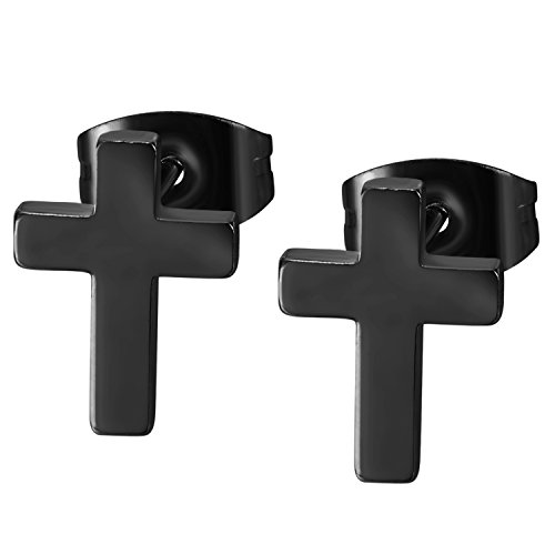 JewelryWe Kreuz Ohrstecker Ohrringe aus Edelstahl: 10mm Schwarz Minimalistische Kruzifix Gestüt Ohrringe Unisex Kreuz Stecker Klein Schlicht Hypoallergen Ohrschmuck Mode Schmuck für Herren Damen von JewelryWe