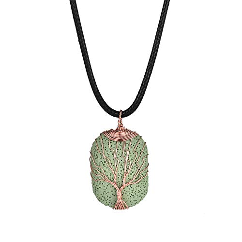 JewelryWe Lebensbaum Halskette für Damen Herren: Grün Natürliche Vulkansteine Platinierter Messingdraht Handgemacht Wicklung Baum des Lebens Anhänger mit Verstellbarer Leder Kette JewelryWe Lebensbaum Halskette für Damen Herren: Grün Natürliche Vulkansteine Platinierter Messingdraht Handgemacht Wicklung Baum des Lebens Anhänger mit Verstellbarer Leder Kette von JewelryWe