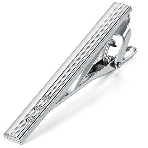 JewelryWe Legierung Krawattenklammer Krawattennadel Tie Clip Silber Streifen Gestreift Business Hochzeit Wedding Elegant Herren #489 von JewelryWe