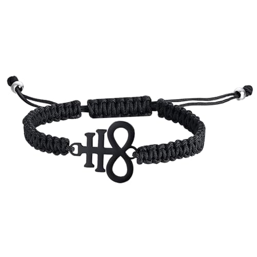 JewelryWe Leviathan Kreuz Satanisches Armband: Schwarz Edelstahl Baphomet Leviathan Kreuz Handgefertigt Geflochten Seil Einstellbar Armreif Satan Talisman Amulett Religiöse Schmuck für Herren Damen von JewelryWe