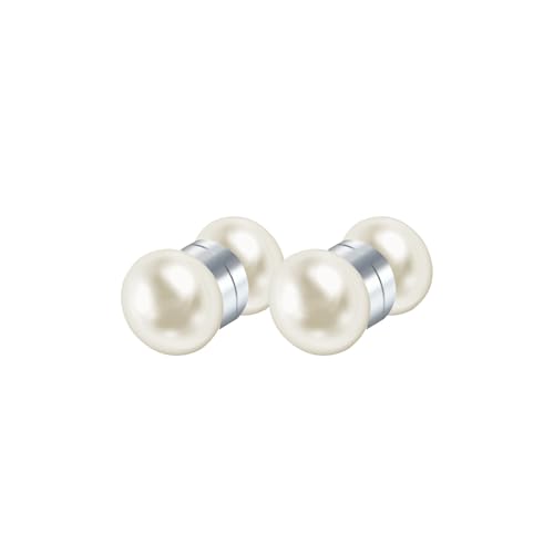 JewelryWe Magnet Ohrringe Perlenohrringe für Damen: 6mm Doppelseitig Weiß Perlen Edelstahl Magnetische Ohrclips Fake Piercing Ohrstecker Magnetohrringe Ohne Ohrlöcher Clip on Ohrringe Schmuck Silber von JewelryWe