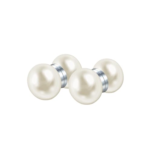 JewelryWe Magnet Ohrringe Perlenohrringe für Damen: 8mm Doppelseitig Weiß Perlen Edelstahl Magnetische Ohrclips Fake Piercing Ohrstecker Magnetohrringe Ohne Ohrlöcher Clip on Ohrringe Schmuck Silber von JewelryWe