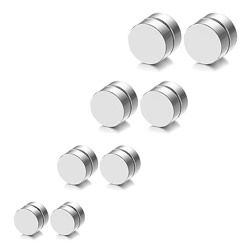 JewelryWe Magnetische Ohrstecker Edelstahl Non-piercing - 4 Paar Silber Magnet Ohrringe für Herren Damen Kreis Rund Magnetohrringe Fake Plug Tunnel Ohrclips Clip on Ohrringe Ohne Ohrloch 6-12mm JewelryWe Magnetische Ohrstecker Edelstahl Non-piercing - 4 Paar Silber Magnet Ohrringe für Herren Damen Kreis Rund Magnetohrringe Fake Plug Tunnel Ohrclips Clip on Ohrringe Ohne Ohrloch 6-12mm von JewelryWe