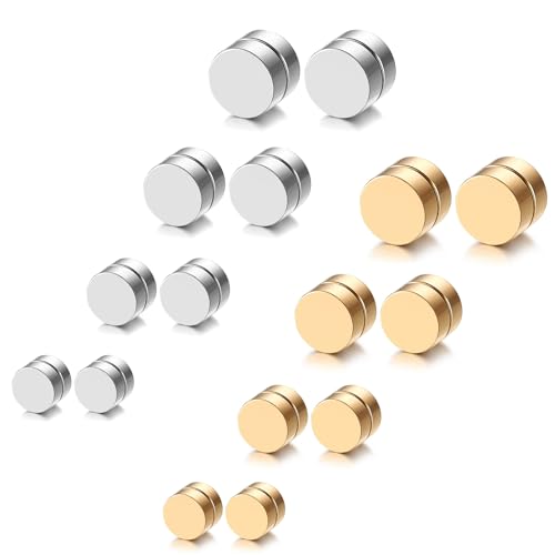 JewelryWe Magnetische Ohrstecker Edelstahl Non-piercing - 8 Paar Magnet Ohrringe für Herren Damen Kreis Rund Magnetohrringe Fake Plug Tunnel Ohrclips Clip on Ohrringe Ohne Ohrloch Ohrstecker 6-12mm von JewelryWe