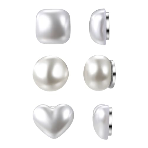 JewelryWe Magnetische Perlen Ohrringe Damen: 3 Paar 10mm Doppelseitig Quadrat Herz Rund Weiß Kunstperlen Magnet Ohrstecker Magnetohrringe Fake Piercing Ohrclips Perlenohrringe Ohne Ohrloch von JewelryWe
