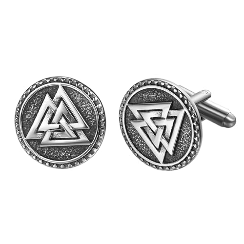 JewelryWe Manschettenknöpfe Herren Wikinger Valknut: Edelstahl Nordic Viking Valknut Talisman Dreieck Manschetten Knöpfe Cufflinks Silber Geschenk für Ehemann Freunden Vater von JewelryWe