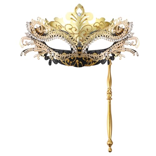 JewelryWe Maskerade Maske Damen mit Stab: Gold Strass Venezianische Maskenmaske mit Stock Halloween Kostümmmaske Gesichtsmaske Augenmaske für Karneval Party Ball Cosplay JewelryWe Maskerade Maske Damen mit Stab: Gold Strass Venezianische Maskenmaske mit Stock Halloween Kostümmmaske Gesichtsmaske Augenmaske für Karneval Party Ball Cosplay von JewelryWe