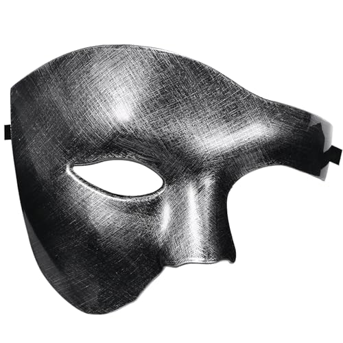 JewelryWe Maskerade Maske Halbgesichtsmaske Herren: Silbergrau Phantom der Oper Venezianische Masken Halbmaske Männer Retro Augenmaske Gesichtsmaske für Karneval Halloween Kostüm Cosplay Party von JewelryWe