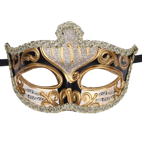 JewelryWe Maskerade Venezianische Maske Herren: Schwarz Gold Antik Maskenball Masken Männer Augenmaske Gesichtsmaske für Karneval Halloween Kostüm Cosplay Party Fasching Abschlussball von JewelryWe