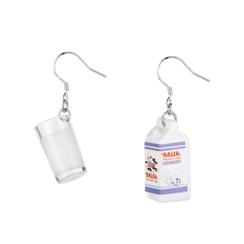 JewelryWe Milchflasche und Glas Ohrringe für Damen: 925 Silber Hypoallergene Hängeohrringe mit Milchkanister & Tasse Asymmetrische Ohrhänger Ohrschmuck Lustige Modeschmuck für Frauen Mädchen von JewelryWe