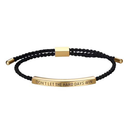 JewelryWe Motivierendes Schlaucharmband Armband für Damen: Don't LET The Hard Days Win Schwarz Verstellbar Geflochten Nylon Armreif Manschette mit Gold Edelstahl Schieber inspirierendes Geschenk von JewelryWe