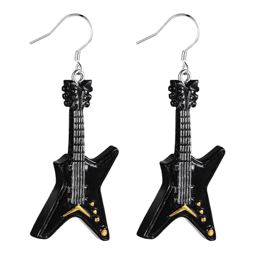 JewelryWe Musik E-Gitarre Ohrringe für Damen: 925 Silber Hypoallergene Hängeohrringe Coole Rock Musik Instrumente Elektrische Gitarren Ohrhänger Ohrschmuck Lustige Modeschmuck für Frauen Mädchen von JewelryWe