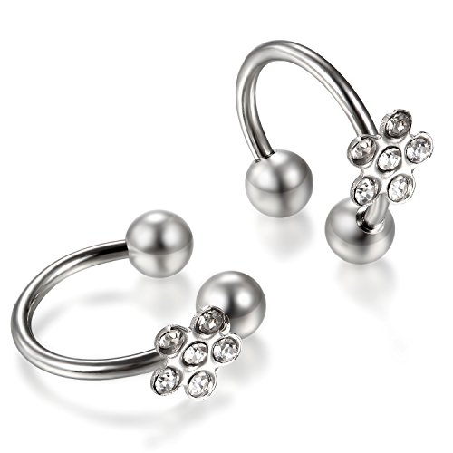 JewelryWe Nasenpiercing Damen Pflaumenblüte Nasenstecker: Edelstahl Strass Pflaumeblume Blume Design Nasenring Nose Hoop Ring Knorpel Ohrringe Ohr Nasen Piercing für Nippel Augenbraue Lippe Silber von JewelryWe