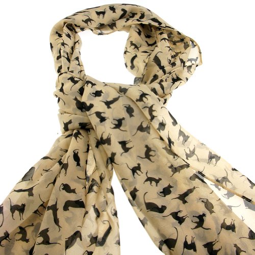 JewelryWe Neu Mode Katzen Muster Schal HALSTUCH TUCH SOMMERSCHAL Loopschal Damen Geschenke Aprikose von JewelryWe