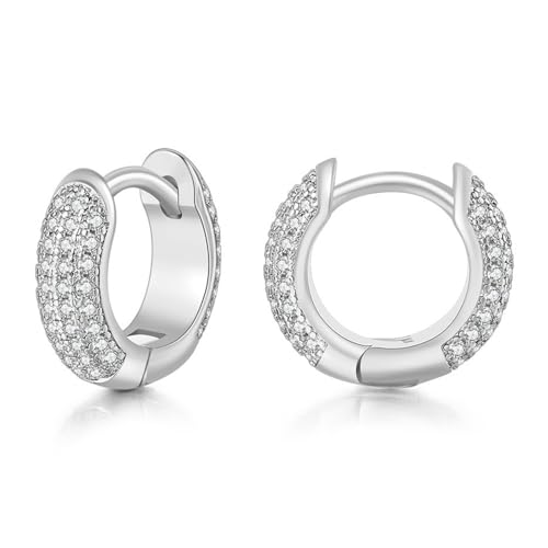 JewelryWe Ohrringe Creolen Damen Zirkonia: Silber Creolen Huggie Hoop Ohrringe Runde Knorpel Klein Ohrstecker mit Mehrreihigen Rundschliff Cubic Zirkonia Elegant Glitzer Ohrschmuck für Frauen Männer von JewelryWe