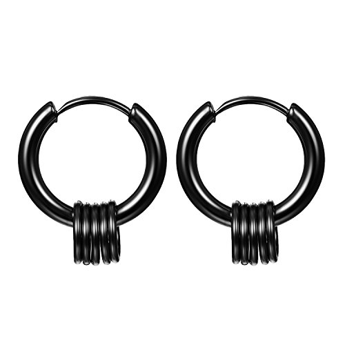 JewelryWe Ohrringe Creolen Edelstahl Ringe: Damen Herren Creolen Huggie Hoop Ohr Manschette Ohrringe Klappcreolen Ohrstecker mit kleinen Ringen Kreisen Anhänger Schwarz Durchmesser 17mm von JewelryWe