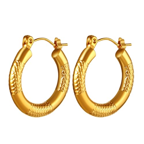 JewelryWe Ohrringe Damen Klein Creolen: Gold Chunky Kreis Edelstahl Geometrisch Creolen Huggie Ohrringe Klobig Dick Leicht Hypoallergen Ohrstecker Geschenk für Frau Mädchen von JewelryWe