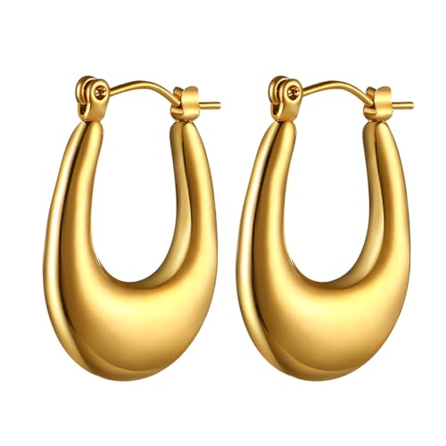 JewelryWe Ohrringe Damen Tropfen Creolen: Gold Chunky Wassertropfen Edelstahl Geometrisch Klein Creolen Huggie Ohrringe Klobig Dick Leicht Hypoallergen Ohrstecker Geschenk für Frau Mädchen von JewelryWe