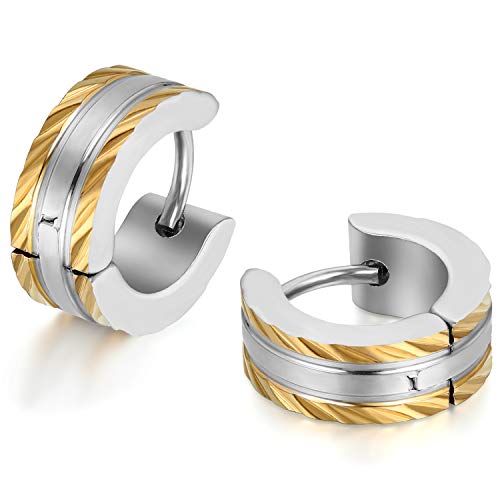 JewelryWe Schmuck Herren-Ohrringe, Edelstahl Creolen Gestüt Ohrstecker, Gold Silber von JewelryWe