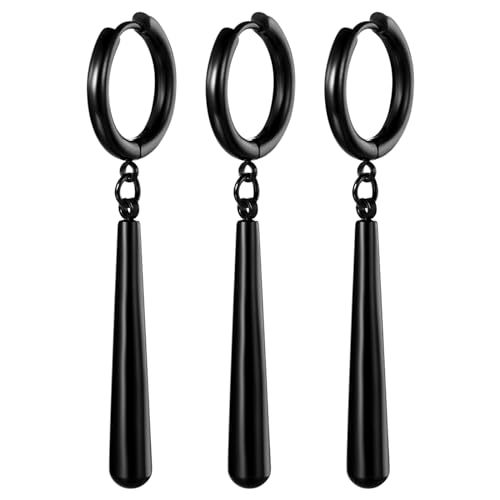 JewelryWe One Piece Ohrringe Herren: 3 Stück Schwarz Edelstahl Roronoa Zoro Creolen Huggie Clip On Hängende Anime Cosplay Schmuck für Lorenor Zorro Fans Anime-Liebhaber von JewelryWe