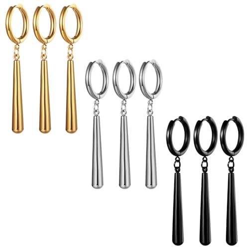 JewelryWe One Piece Ohrringe Herren: 9 Stück Edelstahl Roronoa Zoro Creolen Huggie Clip On Hängende Anime Cosplay Schmuck für Zorro Fans Anime-Liebhaber von JewelryWe