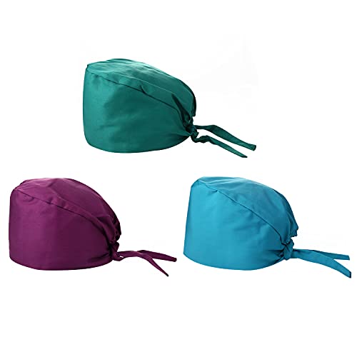 JewelryWe Op Hauben Damen Herren: 3 Stück Einfabig Baumwolle Chirurgische Hut Verstellbar Kochmütze Kopfhauben Peeling Kappe für Arzt Krankenschwester Zahnarzt Koch Chemo Bandana von JewelryWe