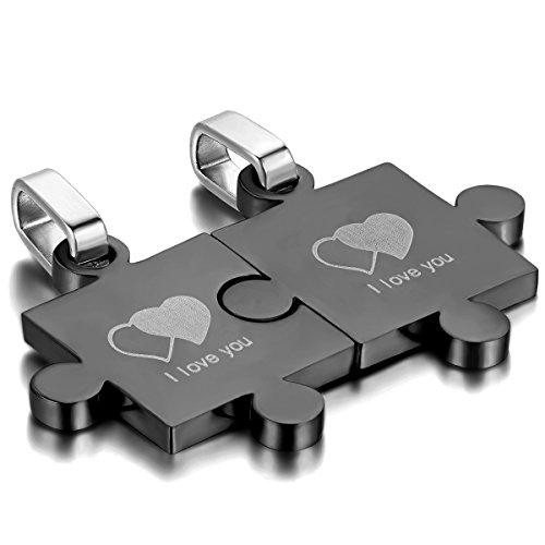 JewelryWe Paar Kette Puzzle Partnerketten: 2pcs Schwarz Freundschaftsketten Edelstahl Puzzle Partner Anhänger Halskette mit Gravur I Love You & Doppel Herz Pärchen Geschenk für sie und ihn JewelryWe Paar Kette Puzzle Partnerketten: 2pcs Schwarz Freundschaftsketten Edelstahl Puzzle Partner Anhänger Halskette mit Gravur I Love You & Doppel Herz Pärchen Geschenk für sie und ihn von JewelryWe