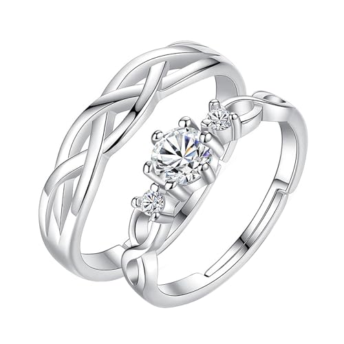 JewelryWe Paar Ringe für Damen Herren: Edelstahl Zirkonia Infinity Unendlichkeit Zeichen Offen Verstellbare Partnerringe Freundschaftsringe Pärchen Eternity Hochzeit Verlobung Band Ringe Silber von JewelryWe