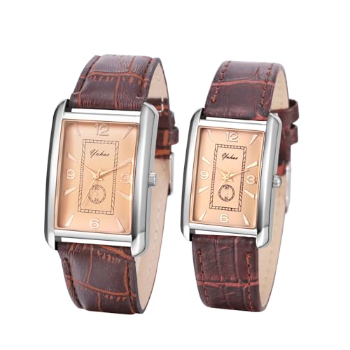 JewelryWe Paar Uhren Leder Rechteckig: 2pcs Klassische Analog Quarz Pärchen Armbanduhr Braun PU Lederarmband Partneruhr Freundschaftsuhr mit Eckigem Gehäuse Valentinstag Lieben Geschenk von JewelryWe
