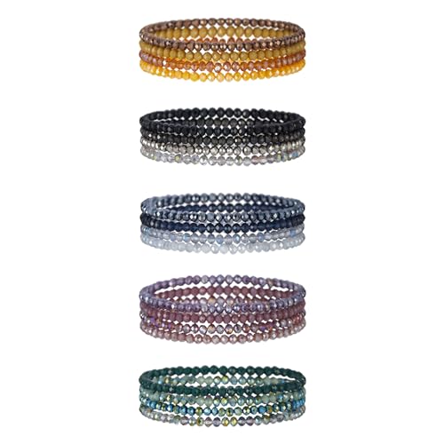JewelryWe Perlenarmband Damen Elastisch Armband: 20er-Pack Boho Kristall Perlen Stretch-Armband Mehrschichtiges Steine Stapelbare Armkette Armreif Geschenk für Frau Freundin von JewelryWe