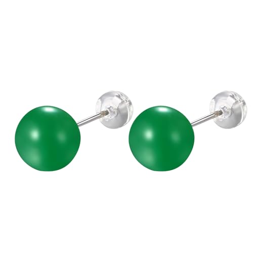 JewelryWe Perlenohrringe Damen Perlen Ohrstecker: 8mm Grün Perlen 925 Sterling Silber Ohrringe Perlenohrstecker Knorpel Helix Tragus Ohr Piercing für Frau Mädchen von JewelryWe