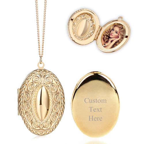 JewelryWe Personalisierte Halskette Medaillon Damen: Oval Foto Medaillon zum Öffnen Photo Bilder befüllbar Amulett Anhänger Kette mit Gravur Gold Geschenk für Mutter Tochter Freundin JewelryWe Personalisierte Halskette Medaillon Damen: Oval Foto Medaillon zum Öffnen Photo Bilder befüllbar Amulett Anhänger Kette mit Gravur Gold Geschenk für Mutter Tochter Freundin von JewelryWe