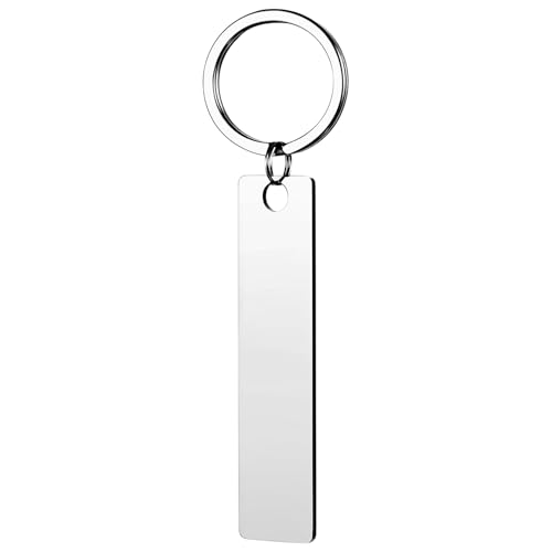 JewelryWe Personalisierter Schlüsselanhänger Rechteckig mit Gravur: Silber Edelstahl Schlüsselanhänger mit 63mm Rechteck Plättchen, beidseitig individuell zum Beschriften, Geschenk für Herren Damen von JewelryWe