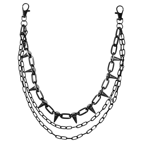 JewelryWe Punk Dreilagige Hosenkette mit Nieten: Schwarz Metall Jeanskette Hip Hop Gothic Hosen Kette Streetwear Dekorative Körperkette Halloween Accessoires für Männer Frauen von JewelryWe