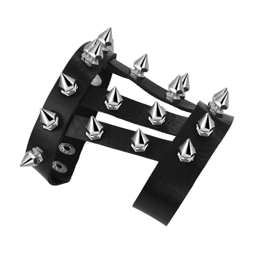 JewelryWe Punk Nieten Lederarmband Handgelenk-Armband: Schwarz Gothic PU Leder Armband Armreif mit Spikes Killernieten Rock Breit Verstellbare Fingerlose Handschuhe für Halloween Cosplay Kostüm Party von JewelryWe