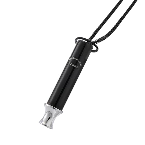 JewelryWe Rauchentwöhnung Halskette Achtsame Atemkette: Schwarz Edelstahl 528 Hz Lovetuner Niederfrequenz Sound Rauchfrei Meditation Kette Pfeife Anhänger Rauchen Aufhören Hilfsmittel Atemhalskette von JewelryWe
