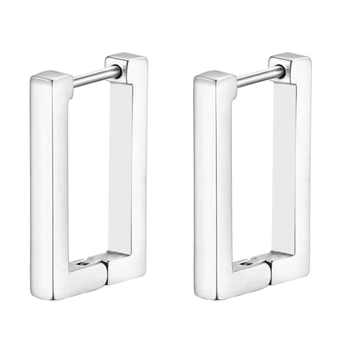 JewelryWe Rechteckige Ohrringe für Herren Damen: Silber Edelstahl Rechteck Klein Huggie Creolen Geometrische Eckige Ohrringe Punk Ohrstecker Ohr Piercing Hypoallergen Ohrschmuck von JewelryWe