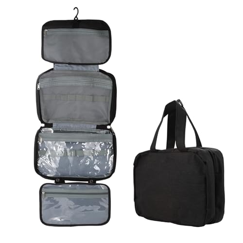 JewelryWe Reise Kulturbeutel für Herren Damen: Schwarz Faltbare Kulturtasche mit großer Kapazität wasserdichte Kosmetiktasche zum Aufhängen Toilettenorganizer für Urlaub und Sport JewelryWe Reise Kulturbeutel für Herren Damen: Schwarz Faltbare Kulturtasche mit großer Kapazität wasserdichte Kosmetiktasche zum Aufhängen Toilettenorganizer für Urlaub und Sport von JewelryWe