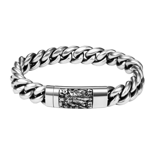 JewelryWe Religiöses Armband für Herren: verstellbares Armband St. Michael Duftarmband mit Diffusor für ätherische Öle, Edelstahl von JewelryWe