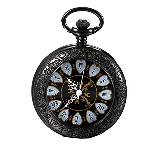 JewelryWe Retro Handaufzug Mechanische Taschenuhr Vintage Blumenmuster Römische Ziffern Uhr Taschenuhren Schwarz mit Kette und Geschenkbox von JewelryWe