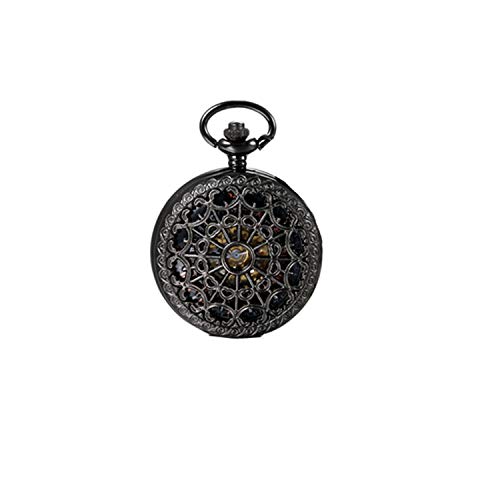 JewelryWe Retro Taschenuhr Herren Handaufzug: Vintage Hohle Spinnennetz Römische Ziffern Handaufzug Mechanische Kettenuhr Männer Skelett Uhr Schwarz mit Halskette Kette und Geschenkbox von JewelryWe