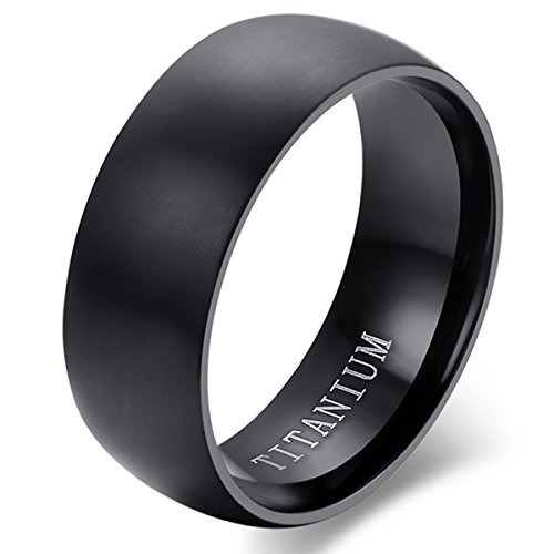 JewelryWe Ring, rund, für Herren, Titanring, Farbe Schwarz, klassisch, Vintage-Ring, Hochzeitsring, tolles Geschenk, personalisierbar Schwarz von JewelryWe