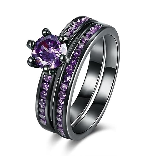 JewelryWe Ring Damen Zirkonia Stapelbar: 5mm Lila Runde Zirkonia mit 6 Krallen Edelstahl Damen-Ring Eheringe Frauen Stapelringe Bandringe mit Gravur für Versprechen Verlobung Hochzeit Größe 57 JewelryWe Ring Damen Zirkonia Stapelbar: 5mm Lila Runde Zirkonia mit 6 Krallen Edelstahl Damen-Ring Eheringe Frauen Stapelringe Bandringe mit Gravur für Versprechen Verlobung Hochzeit Größe 57 von JewelryWe